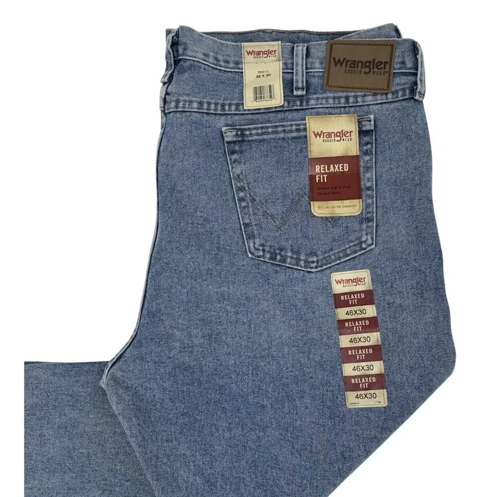 NEW Men's Wrangler Rugged Wear Jeans‎ 46x30 Blue Relaxed Fit Straight Leg NWT